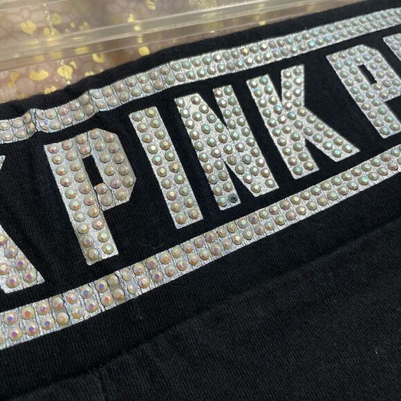 PINK Victorias Secret Iridescent Rhinestone Black Yoga Leggings, Medium - Picture 6 of 6